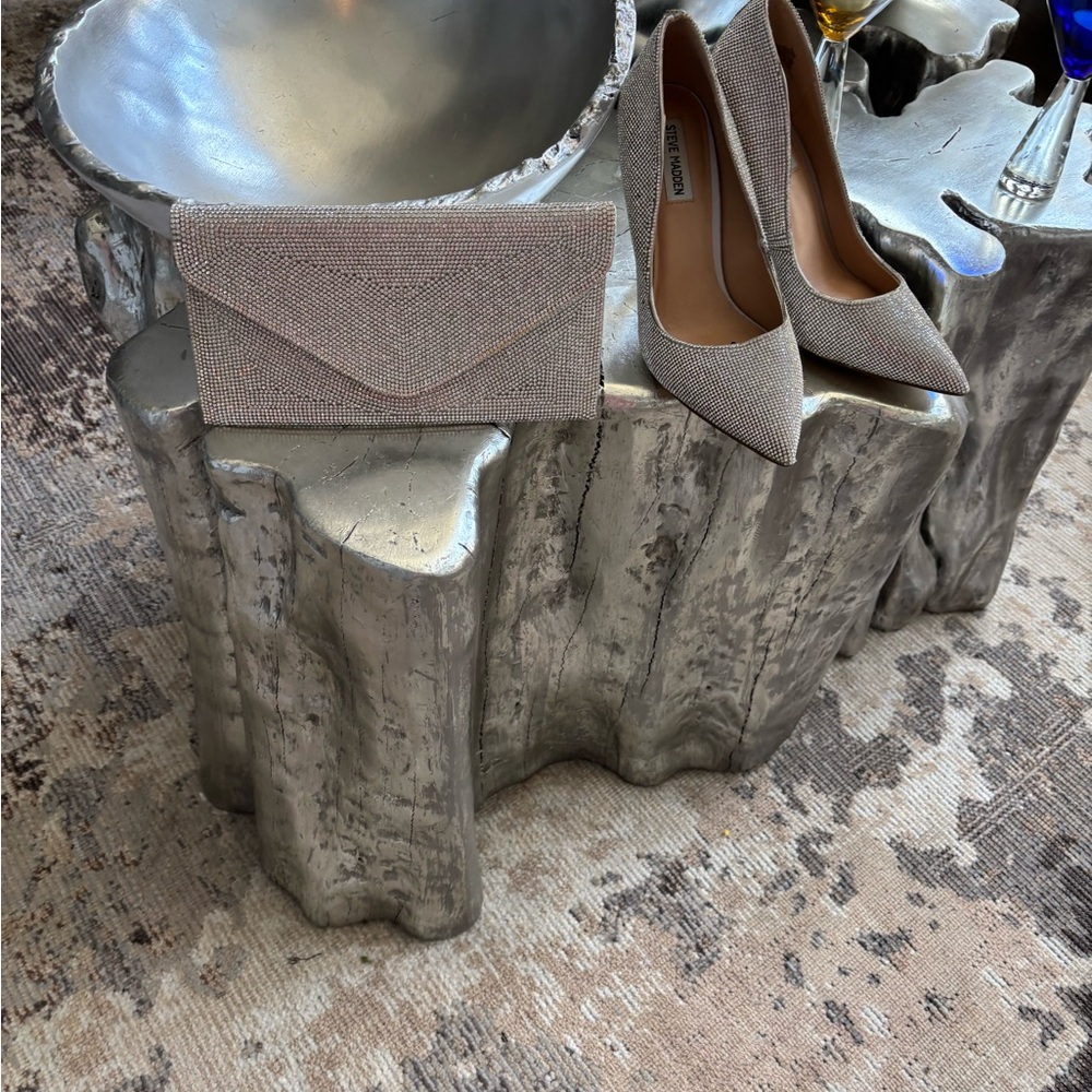 Sparkling Steve Madden set clutch and pumps 40/9 silver worn one time